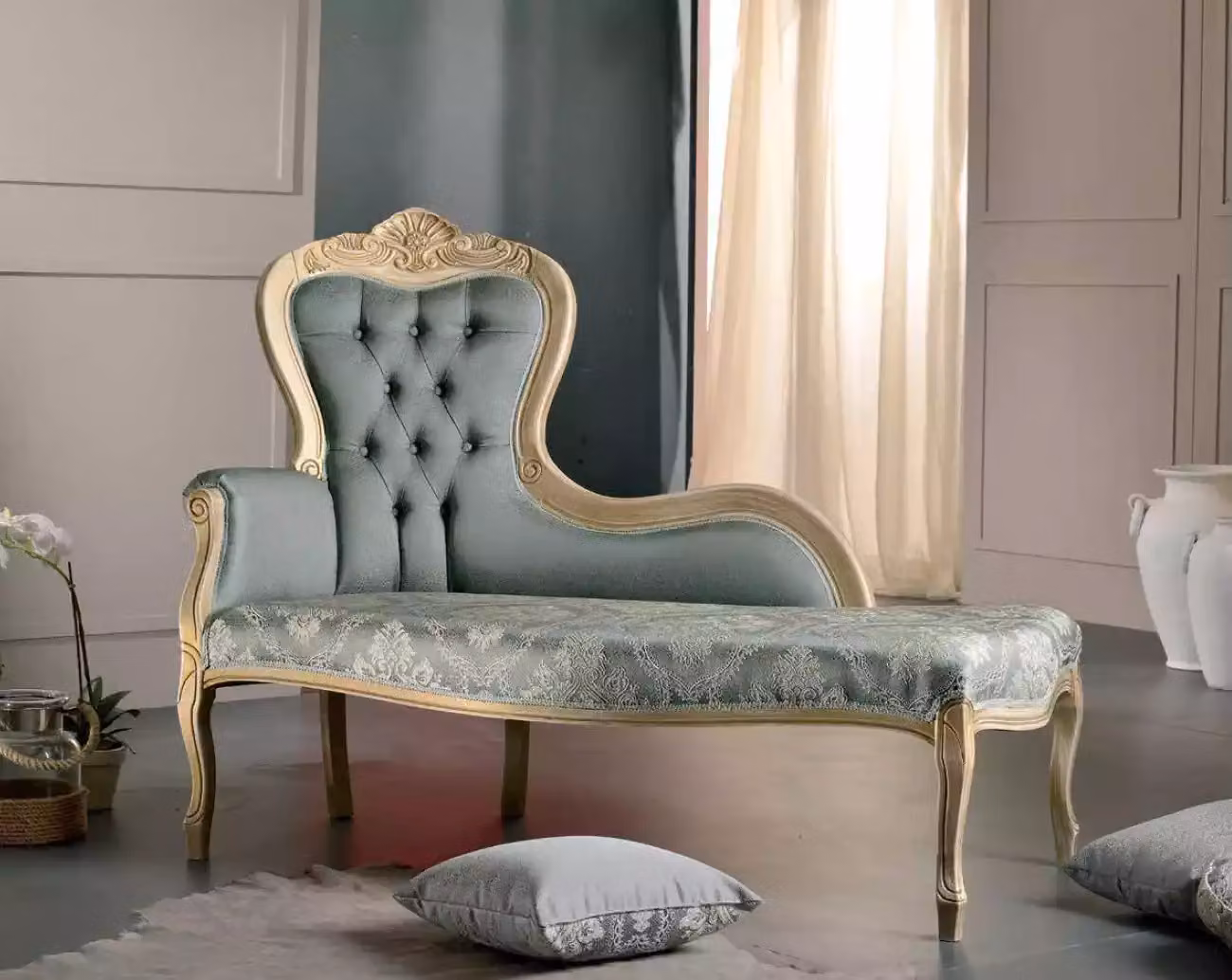 Luxus Möbel Chaiselongue Wohnzimmer Klassischer Design Textil Polster