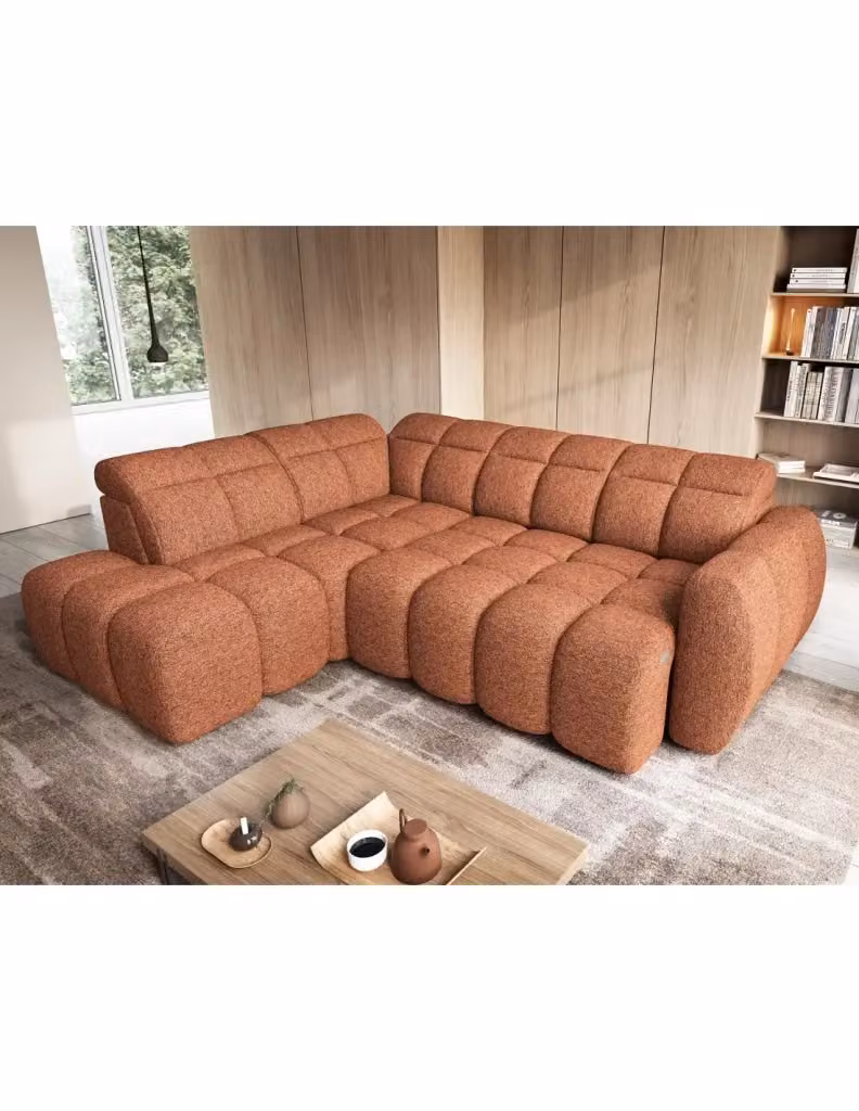 Divano ad angolo elettrico RONDA MEUBLORAMA 4 posti arancione melange con funzione letto e poggiatesta regolabile, angolo sinistro, L: 258 cm, P: 107 cm, H: 76 cm – 2