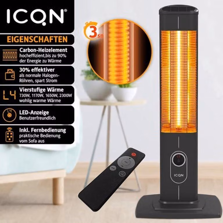 Riscaldatore da esterno - Stufa da pavimento - Infrarossi a carbonio - 2300 Watt - Telecomando