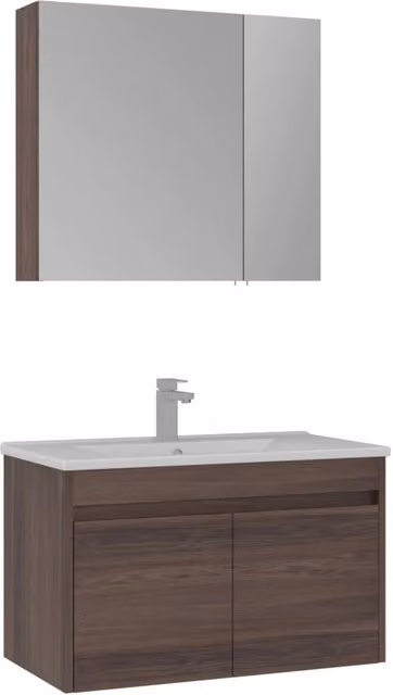 Set mobile lavabo con specchio (2 pezzi) "Side 100 v3" - 85 x 45 x 52 cm - Noce