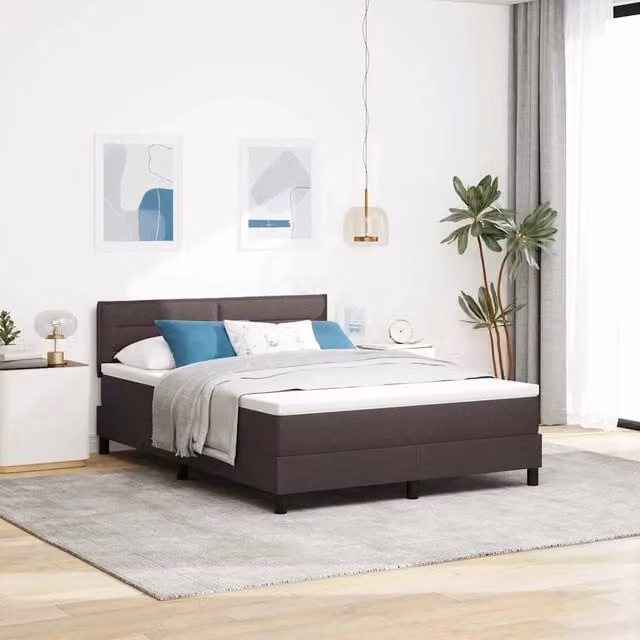 Letto a molle con testiera vidaXL in tessuto marrone con illuminazione sottostante e porta USB L/P/H: 160 x 200 x 163 cm – 1