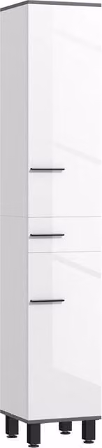 Colonna Bagno Minimal con 2 Armadietti e Cassetto Bianco L: 34 cm, P: 32 cm, H: 190 cm