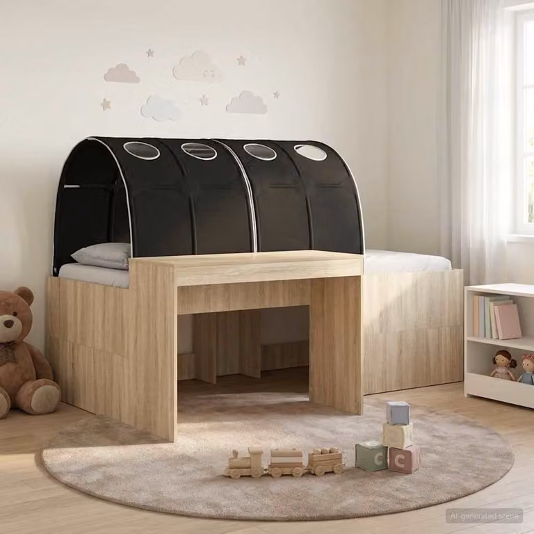 vidaXL Letto per bambini con tunnel, Rovere e Nero, L: 193 cm, P: 120 cm, H: 75 cm