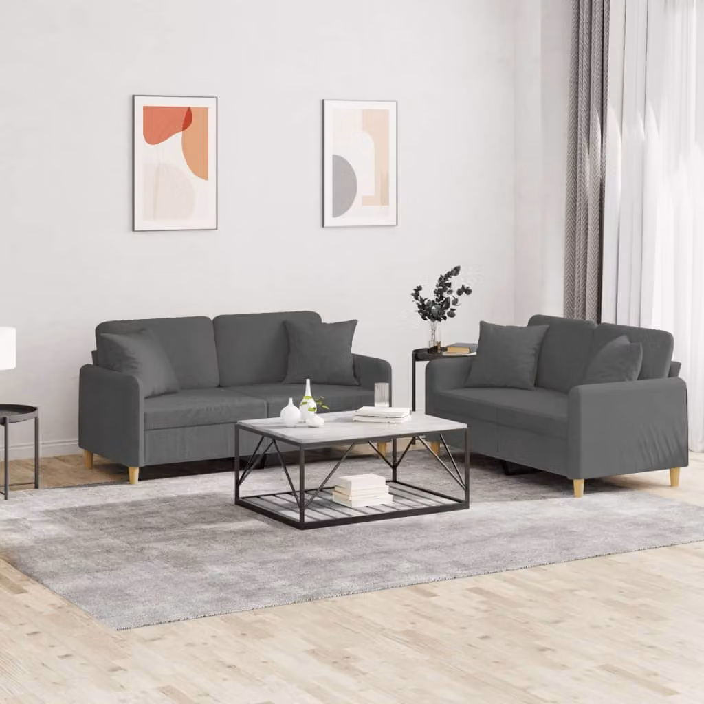 vidaXL Set di 2 Divani Moderni in Tessuto Grigio con Cuscini – 1