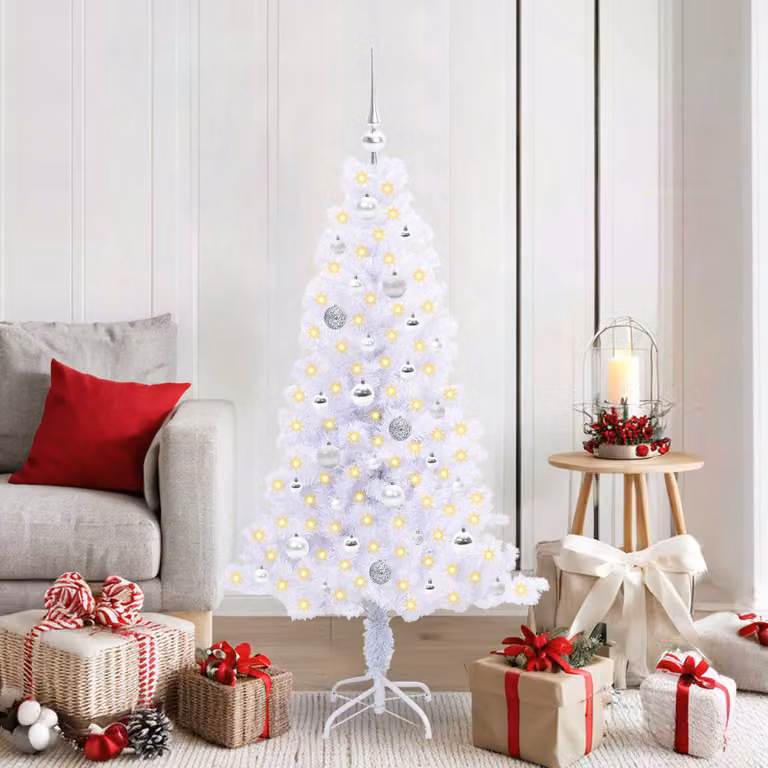 Albero di Natale artificiale con LED vidaXL Bianco in PVC e Metallo 150 cm