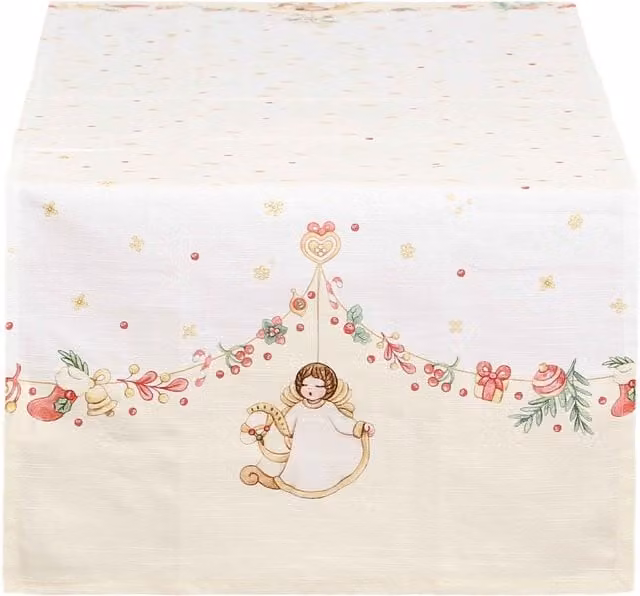 Runner da tavola in cotone bianco con decorazioni grafiche a tema Natale Thun