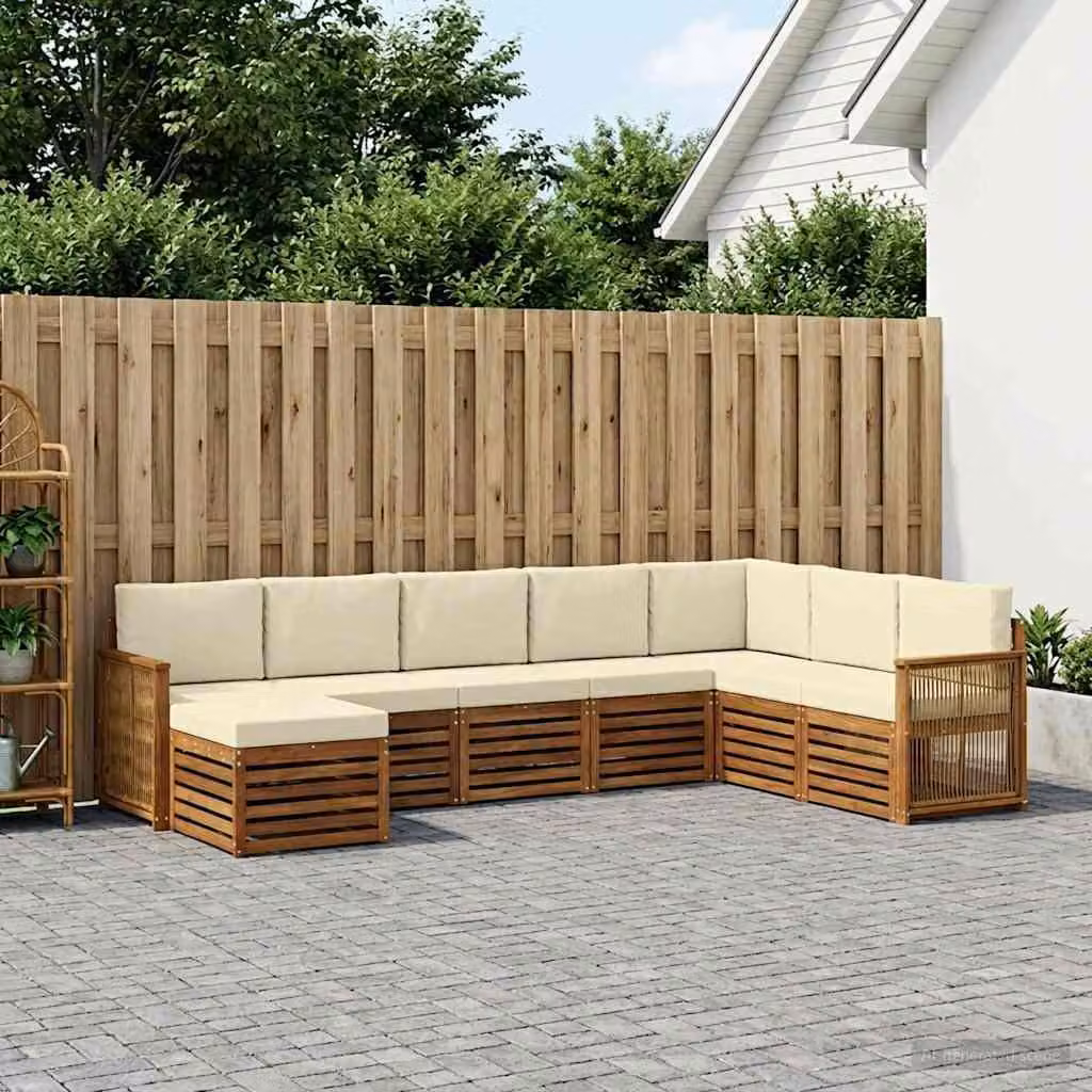 Set di divani da esterno vidaXL 8 pz in legno di acacia con cuscini, forma a L, colori naturale, beige e crema