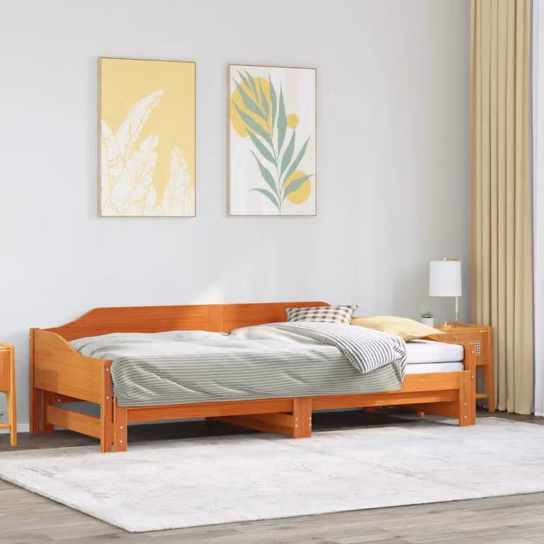 vidaXL Divano Letto con Rotelle in Legno di Pino Marrone Cera L: 190 cm, P: 90 cm