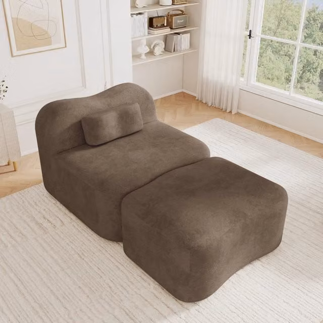 Divano modulare senza struttura con pouf e cuscino mobile, seduta profonda per soggiorno e appartamento, in velluto marrone