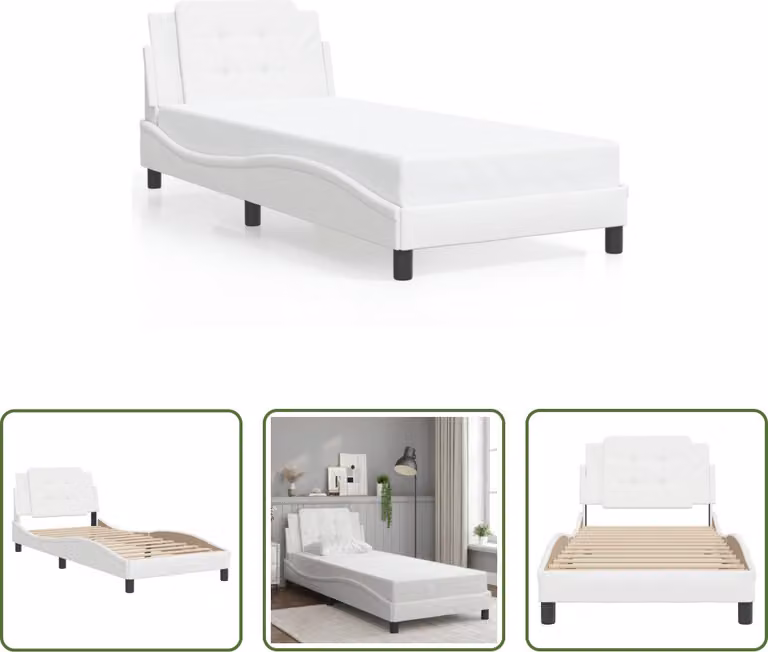 The Living Store Struttura letto con testiera bianca 90x200 cm in ecopelle