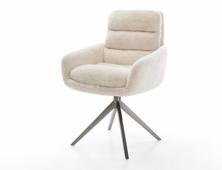 DELIFE poltrona girevole Abelia-Flex con braccioli in peluche bianco panna struttura trasversale ampia grafite funzione dondolo girevole a 360°