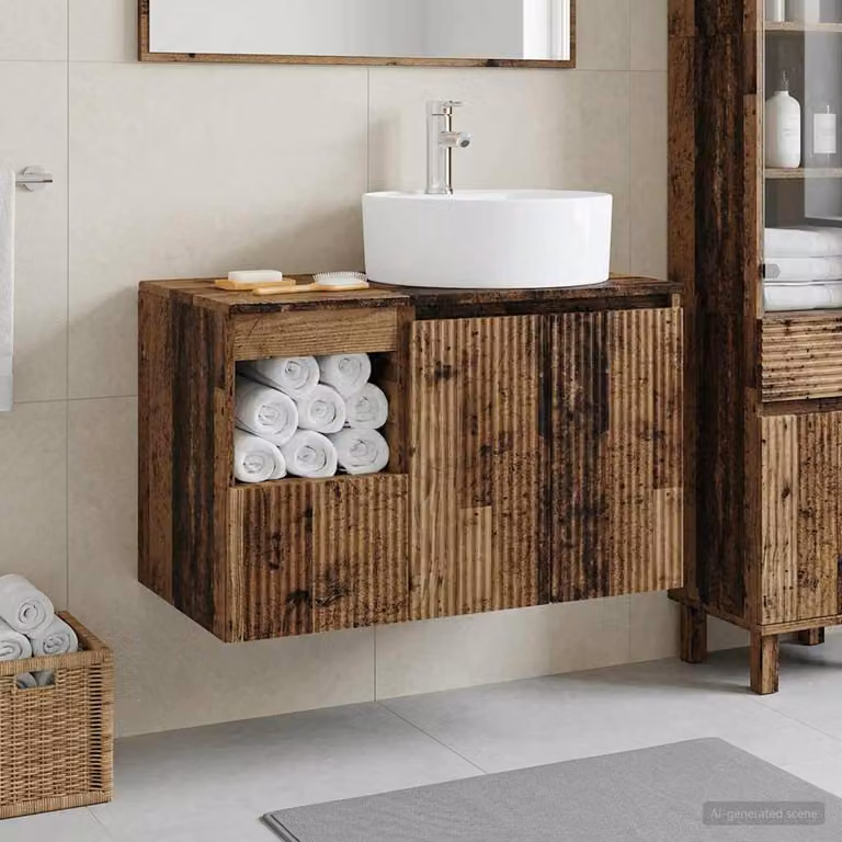 Set di mobili per il bagno moderno vidaXL composto da mobile lavabo e pensile a parete in legno marrone opaco