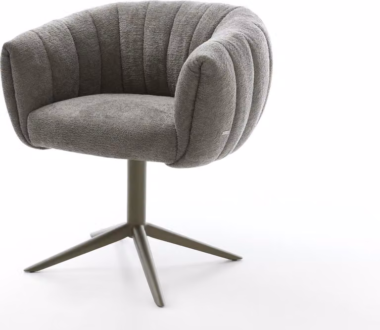 DELIFE Sedia girevole Jada-Flex Bouclé Soft Fango Base a croce Finitura effetto titanio Girevole a 360° Funzione oscillante Materasso a molle insacchettate