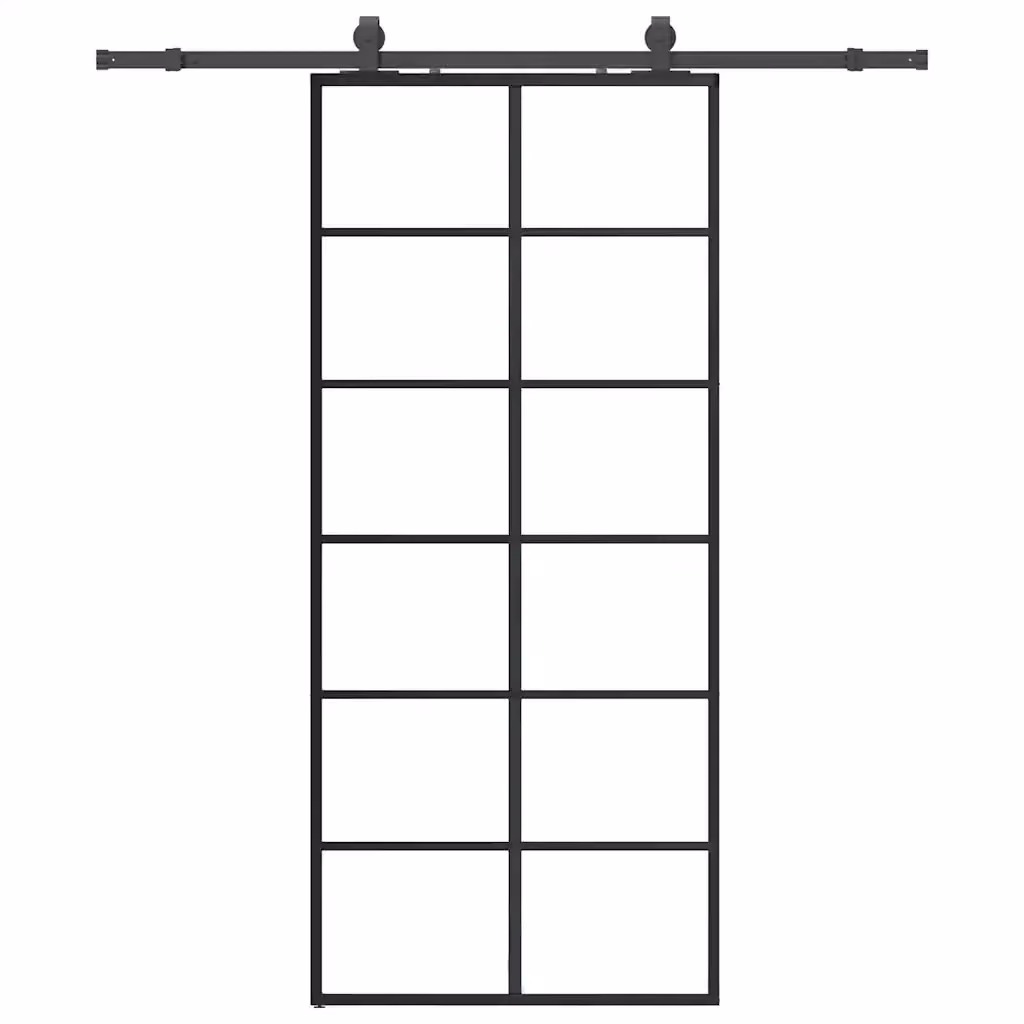 Porta Scorrevole Moderna vidaXL in Vetro Trasparente e Alluminio con Ferramenta Nera L: 90 cm, H: 205 cm – 2