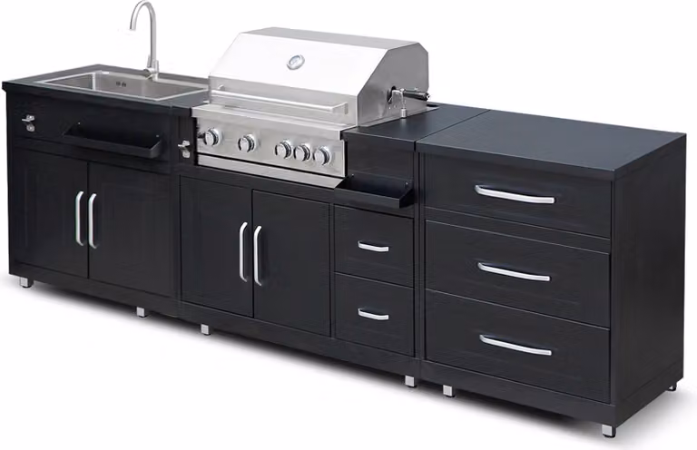 Cucina da esterno in acciaio a 3 pezzi con barbecue - Oviala Memphis