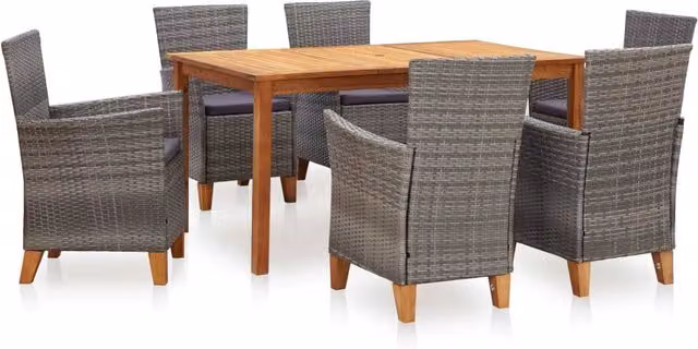 Set di mobili da pranzo da 7 pz in polyrattan e legno di acacia grigio 02_0014638