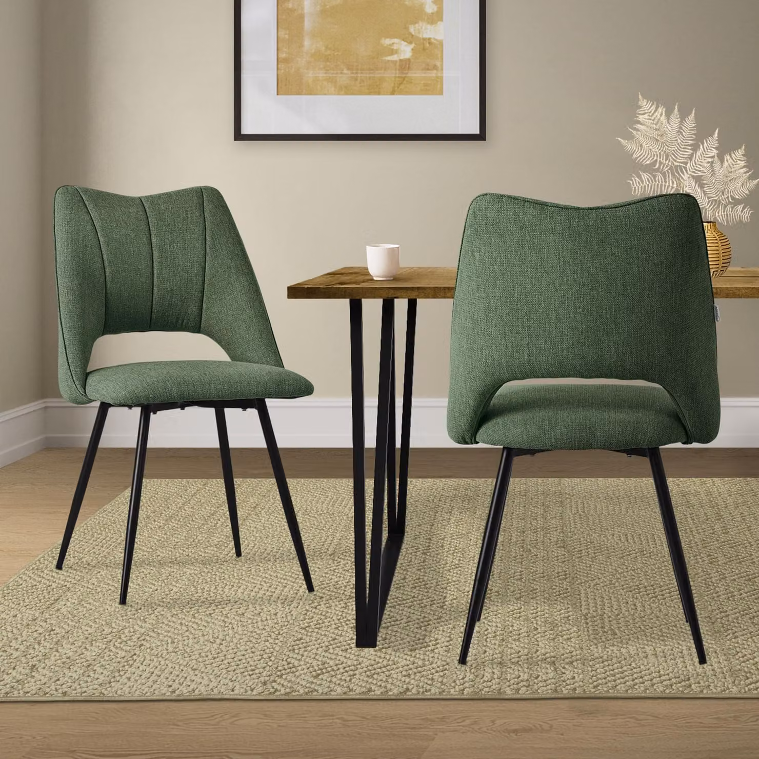 ML-Design set di 2 sedie da pranzo verdi, seduta in poliestere con gambe in metallo nero, sedie da cucina con schienale