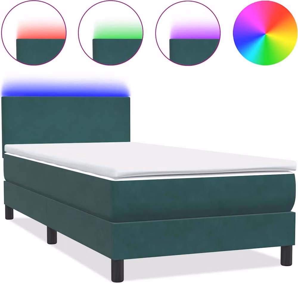 Letto a Molle con Materasso e LED Verde Scuro 80x220 cm Velluto