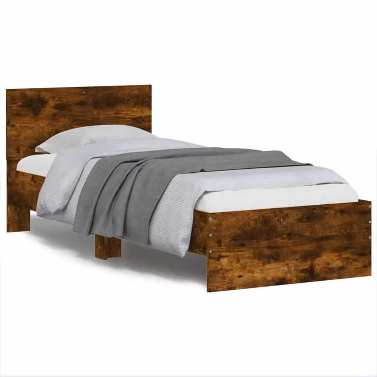 Giroletto con testiera vidaXL in legno Rovere Fumo con illuminazione LED e porta USB, L/P/H: 90 x 190 x 95 cm