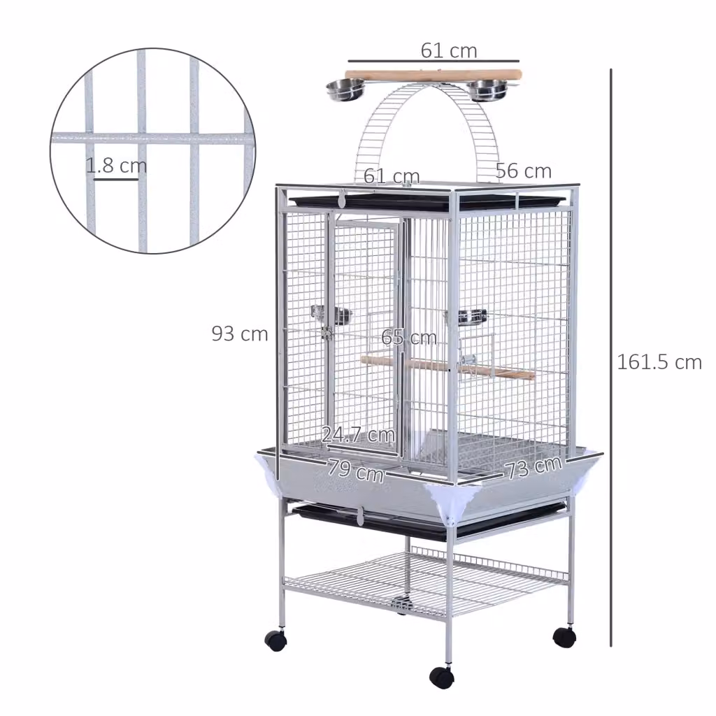 Voliera Gabbia per Uccelli GIORDANOSHOP in Metallo e Legno di Abete Argento L: 86 cm, P: 80 cm, H: 160 cm – 2