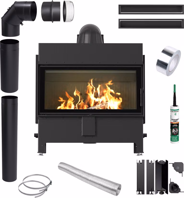 Inserto per caminetto KRATKI LUCY 16 kW Ø200 NERO Kit di installazione