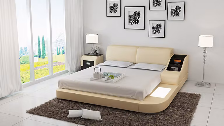 Design Bett XXL Big Betten Leder Hotel Polster 160x200cm Multifunktion Regal USB