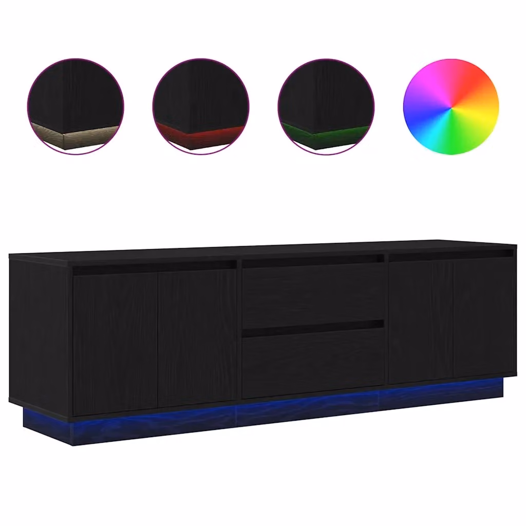 Mobile Porta TV Moderno vidaXL con Luci LED Integrate, Rovere e Nero, L: 160,5 cm, P: 41 cm, H: 50 cm – 2