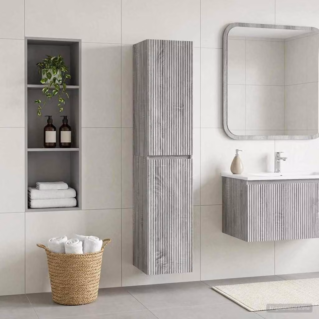 Mobiletto da bagno a muro vidaXL moderno in MDF grigio L: 33 cm, P: 34,5 cm, H: 160 cm