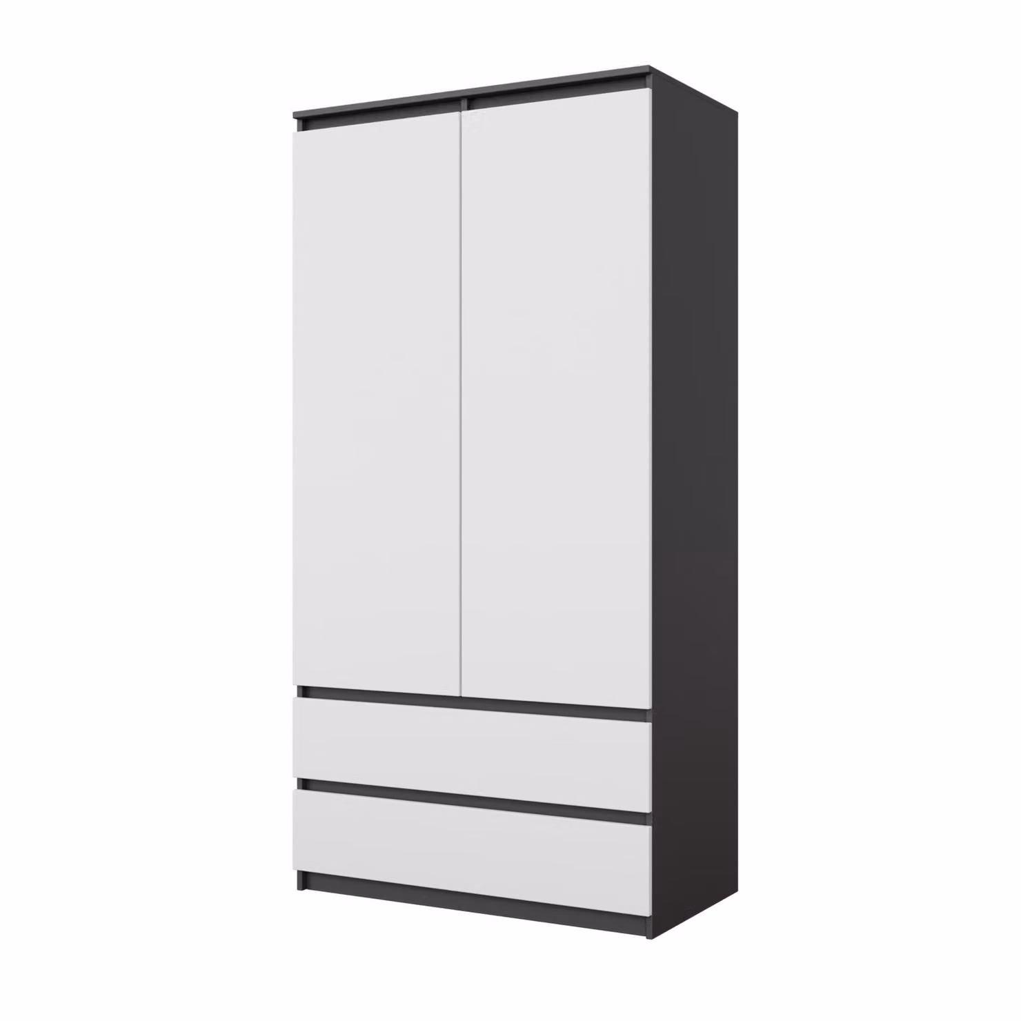Armadio Antracite / Bianco Opaco – Armadio Camera da Letto 2 Ante con 2 Cassetti, Guardaroba L90 x H180 x P50 cm