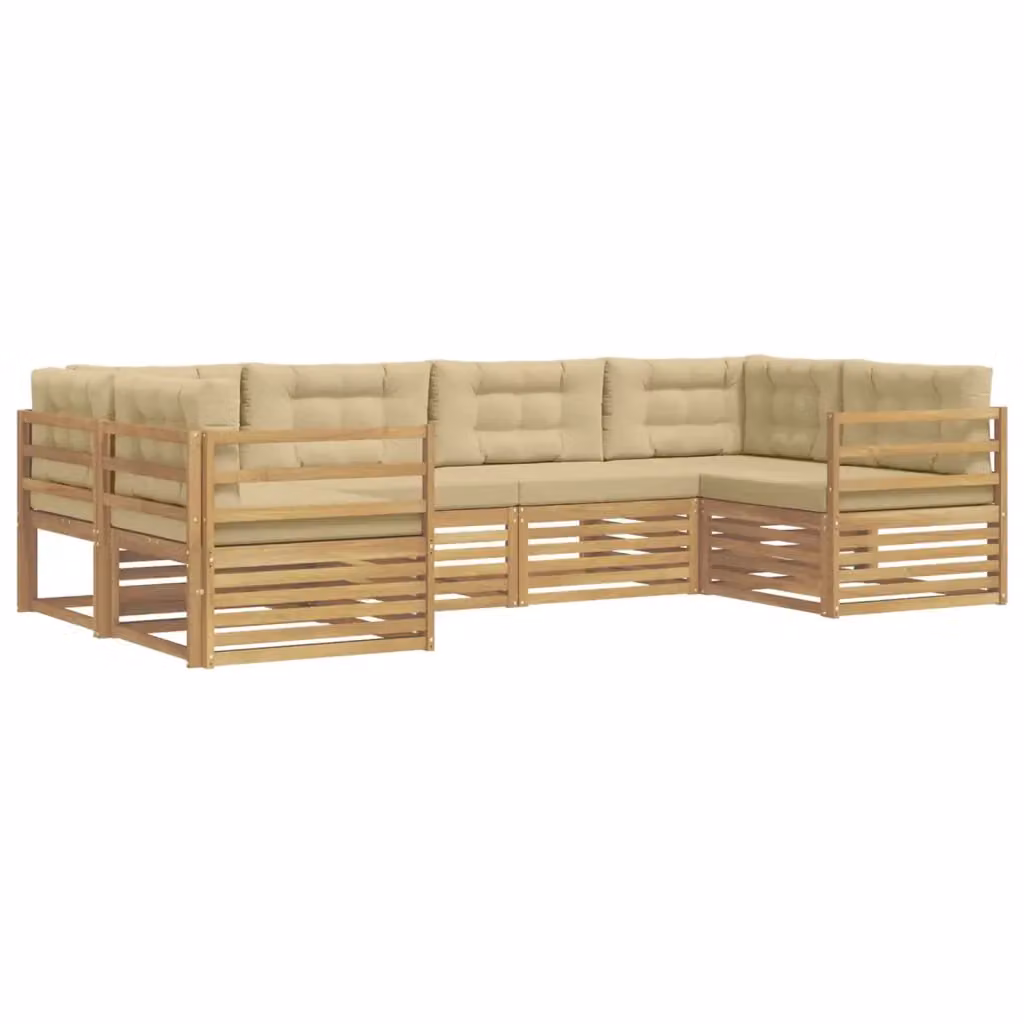 Set di divani da esterno a L vidaXL in legno di acacia con cuscini Bianco e Beige – 2