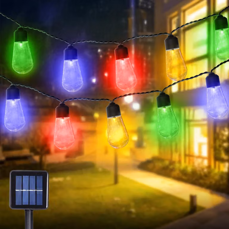 Catena luminosa solare, con 10 lampadine LED, lunghezza 5 metri, resistente alle intemperie, 8 modalità