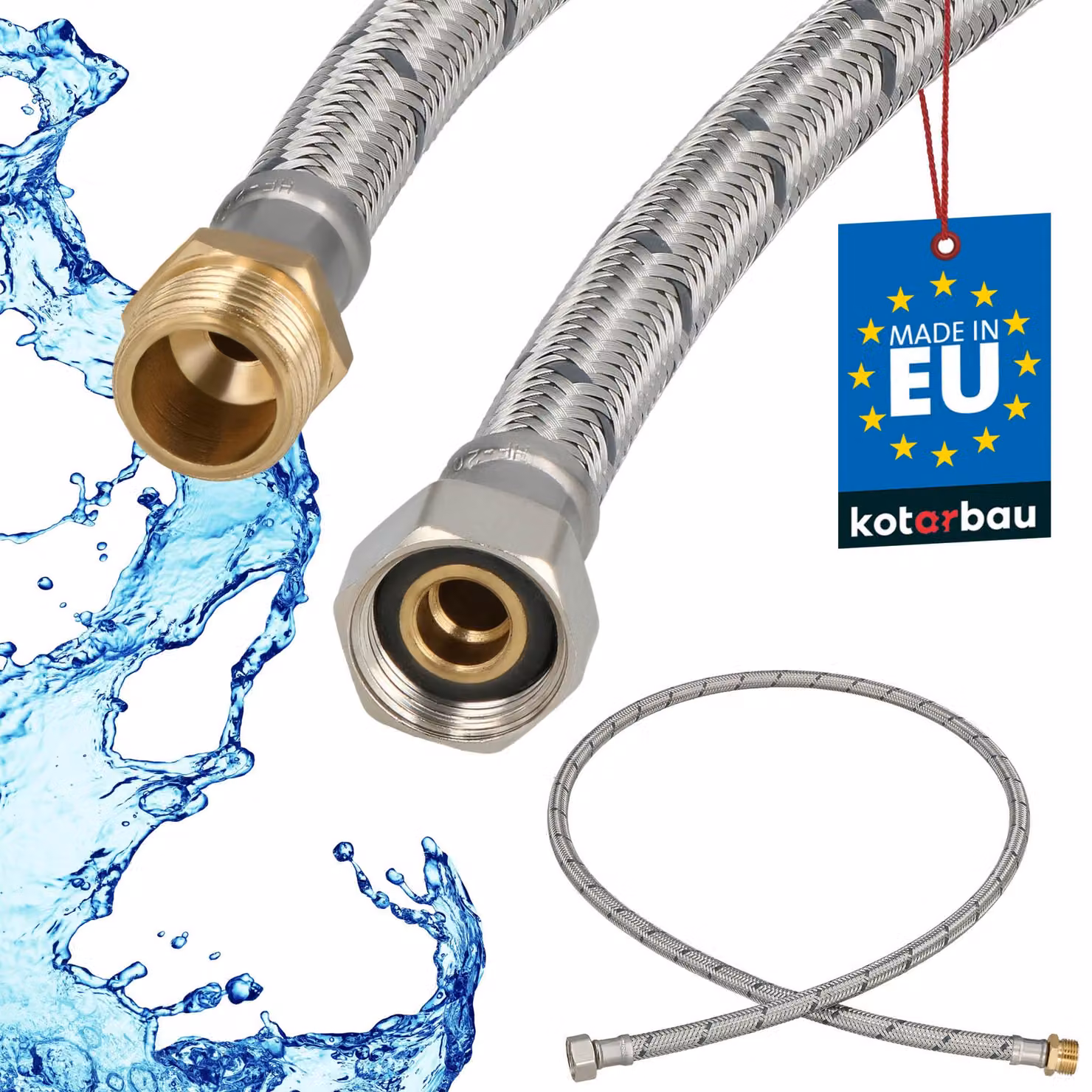 KOTARBAU® Tubo Flessibile per Rubinetto 3/8" x 3/8" Rinforzato 120cm Tubo Flessibile Rubinetto Cucina Maschio x Femmina Acciaio Inox