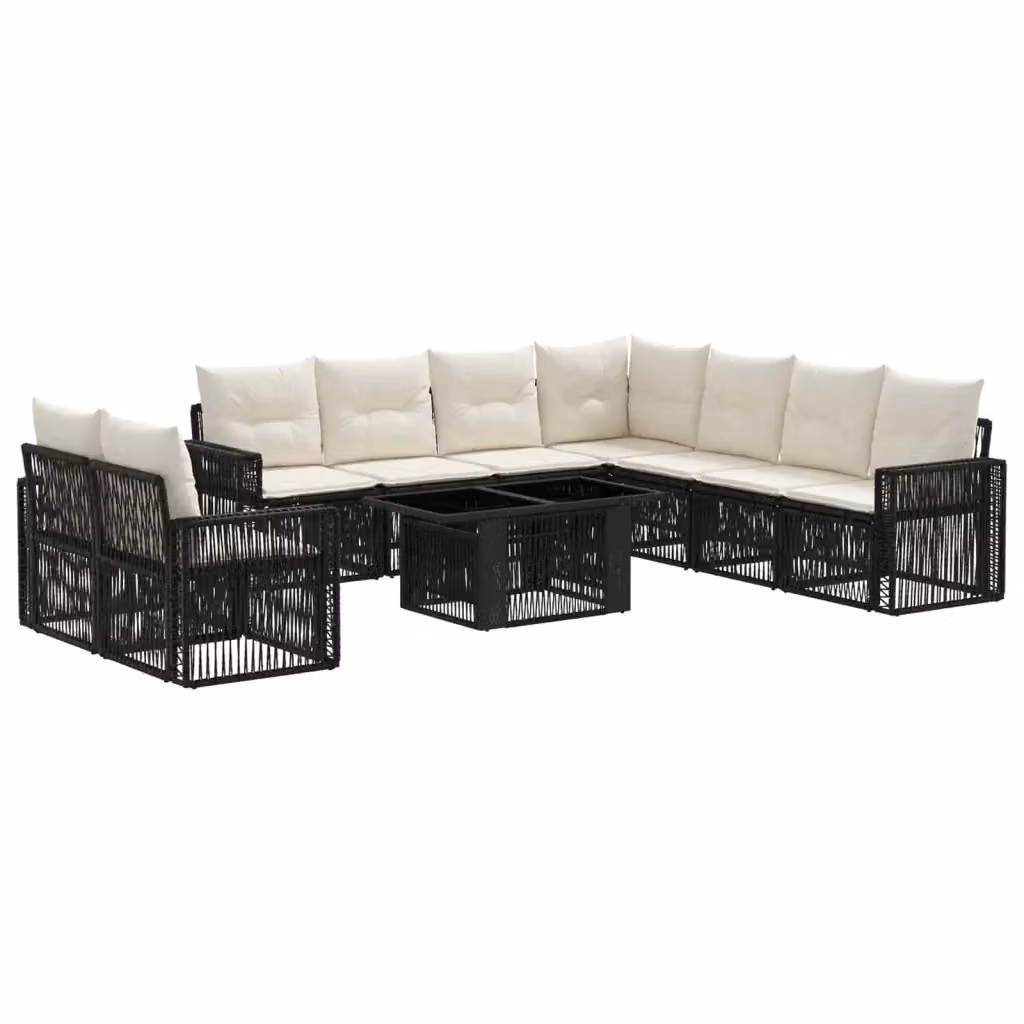 Set Divano da Giardino a Forma di U vidaXL in Polyrattan Nero e Bianco Crema con Tavolino e Cuscini – 2