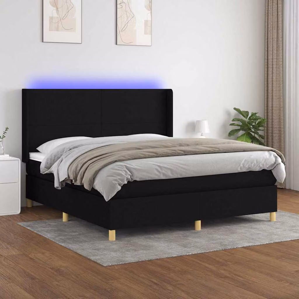 Letto a Molle con Materasso e LED vidaXL, Nero, L/P: 160 x 200 cm – 1