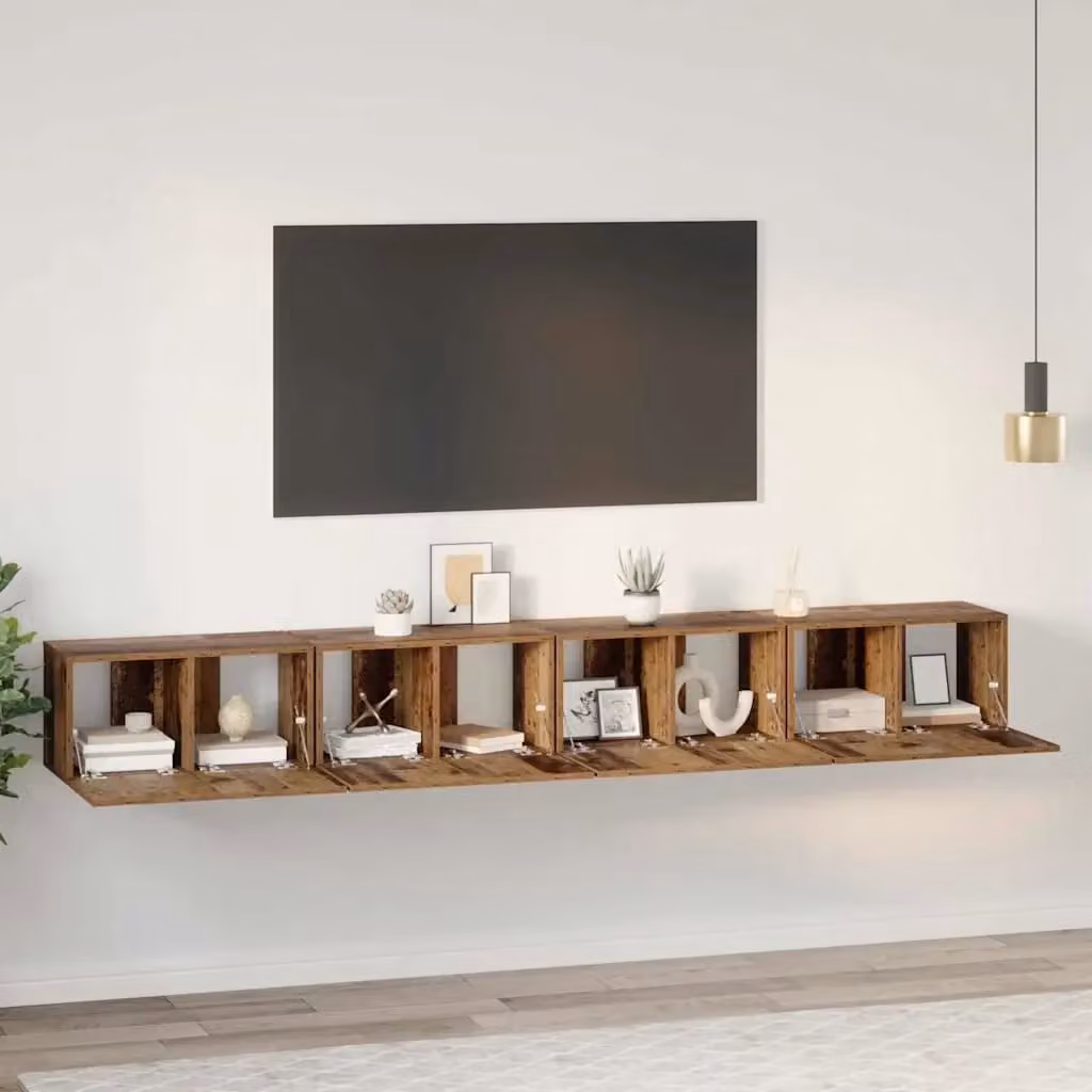 Set di 4 pezzi mobile porta TV moderno in legno vecchio color marrone L/P/H: 60 x 30 x 30 cm