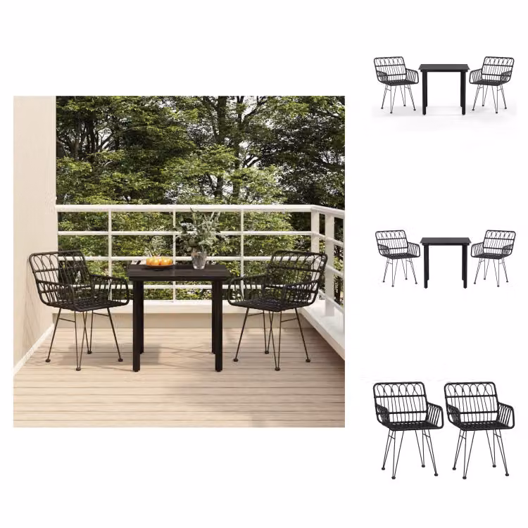 vidaXL Set da pranzo da giardino 3 pezzi in polirattan nero - Set di mobili da giardino