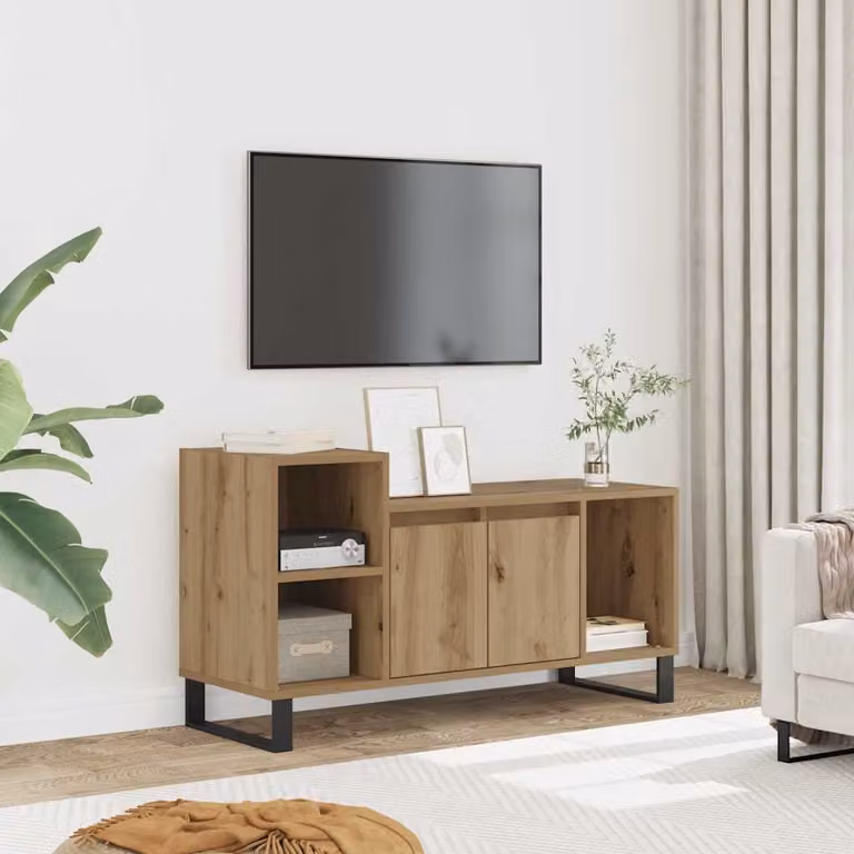 Mobile TV vidaXL in legno e metallo marrone, design moderno con ruote, L 100 cm x P 35 cm x H 55 cm