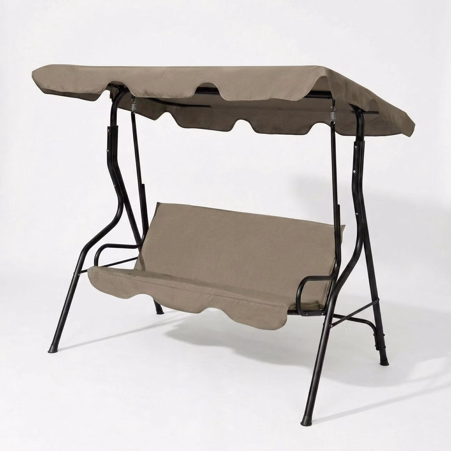 Altalena da giardino a 3 posti, beige scuro - Altalena da giardino compatta in metallo - Resistente alle intemperie - 170x110x153 cm - Comoda altalena da giardino per balconi e terrazze [11492A]