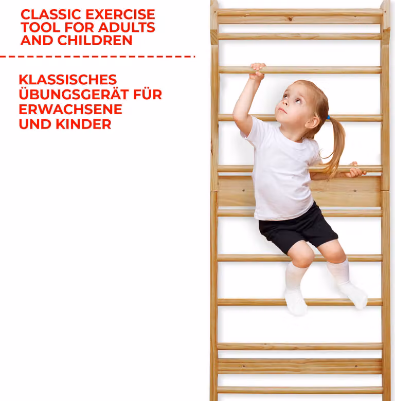 Physionics® Parete di legno - per bambini e adulti, 195x80x14cm, 100kg max parete da arrampicata, parete ginnica, struttura da arrampicata