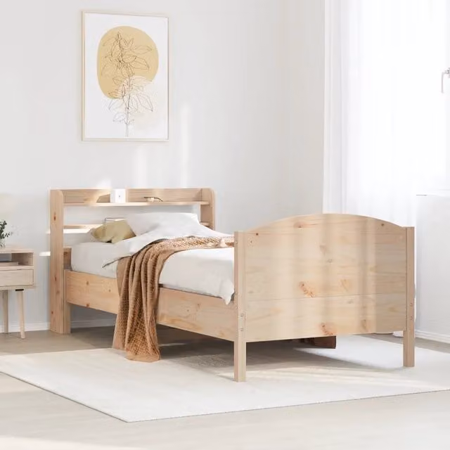 Letto in legno massello di pino stile rustico marrone con ripiani laterali VIDAXL L: 208 cm, P: 85 cm, H: 82 cm