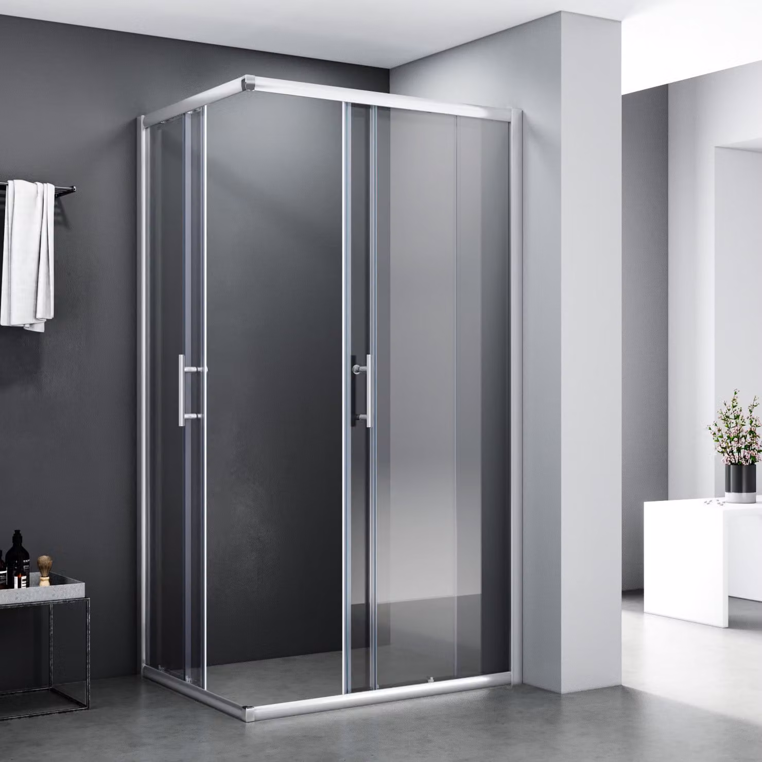 Cabina doccia angolare 90x76x195cm cabina doccia a doppia porta scorrevole in vetro di sicurezza ESG 5 mm