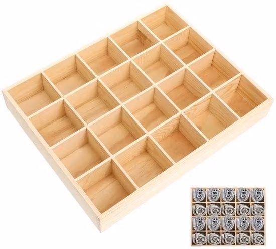 Organizzatore in legno naturale - 20 scomparti - Ideale per l'organizzazione - Materiale: legno - Multiuso - Adatto per calze e altro