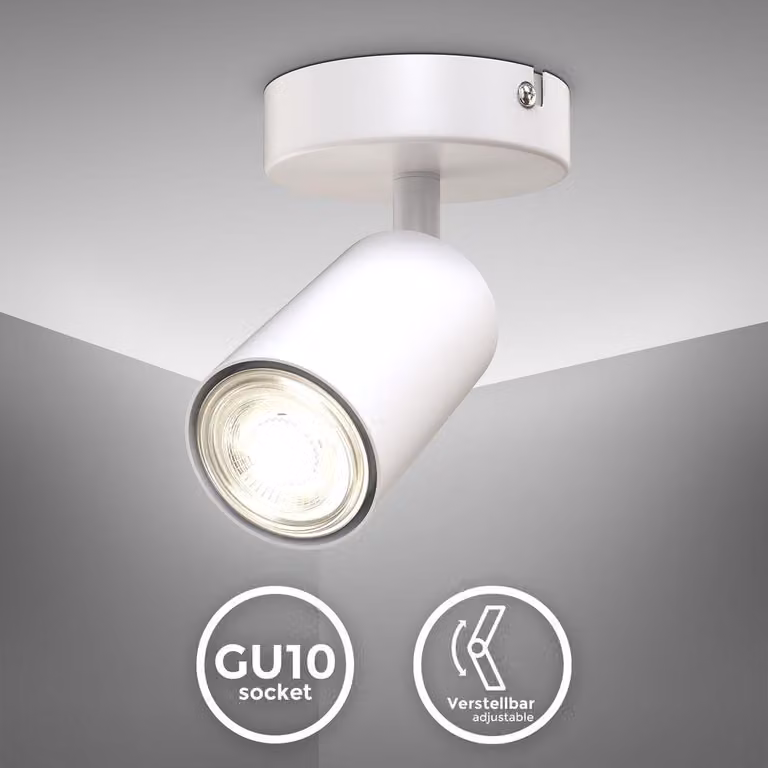B.K.Licht Faretto da parete o soffitto orientabile, attacco per lampadina GU10 non inclusa, plafoniera in metallo bianco, lampada da soffitto per ingresso, applique per camera da letto o corridoio