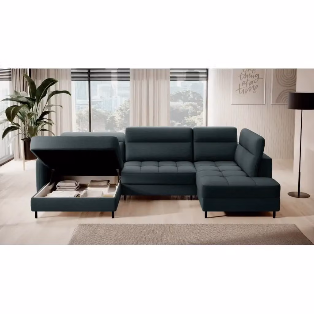 Divano angolare convertibile BERTHO MEUBLORAMA con contenitore e funzione letto, L/P/H: 306 x 166 x 100 cm, verde e nero – 2