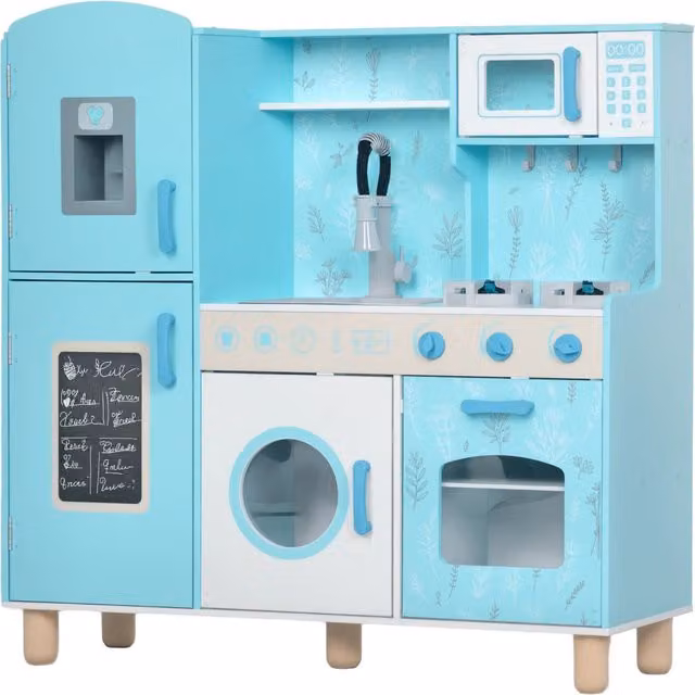 Cucina giocattolo in legno XYLO blu con suoni e accessori, completa di forno, lavello, microonde e lavatrice