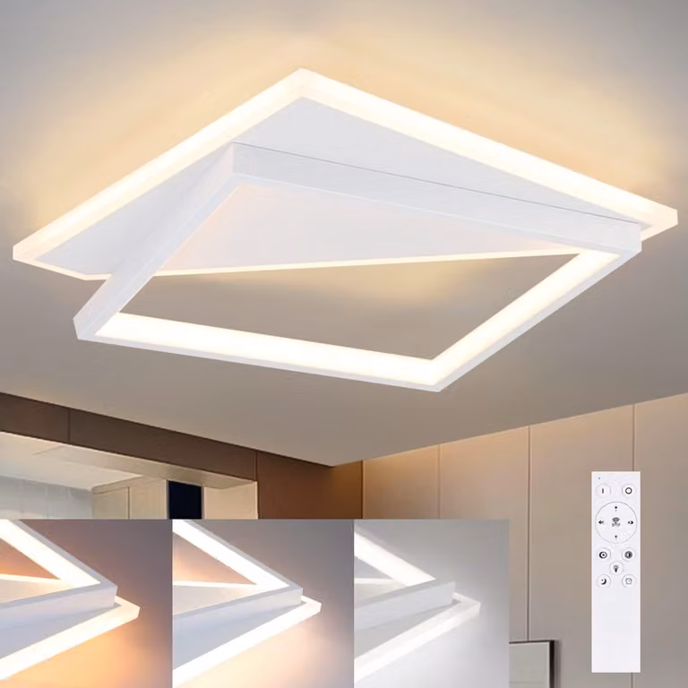 ZMH Lampada da soffitto a LED per soggiorno, bianca; lampada da camera da letto dimmerabile con telecomando, 40 W; lampada da soffitto moderna per cucina e corridoio