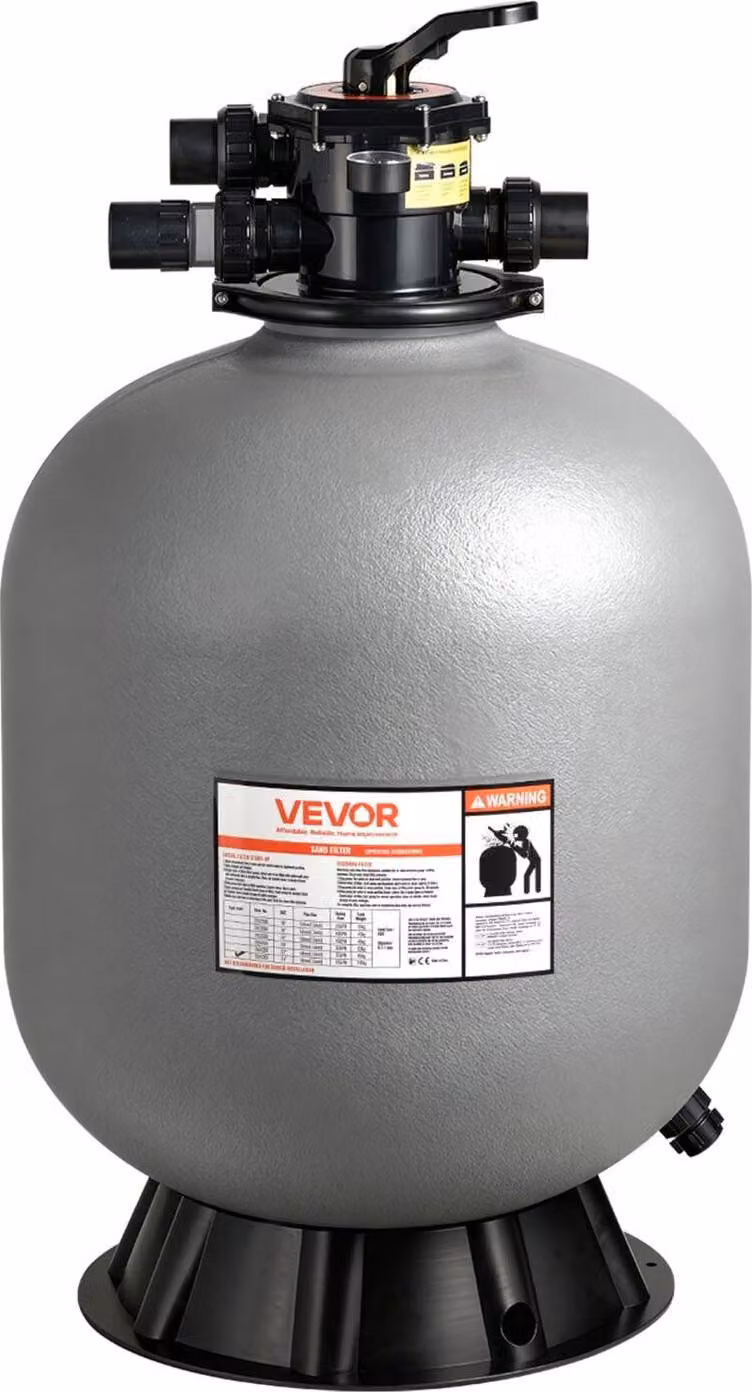 Filtro a sabbia, 609,6 mm, 246,1 LPM Sistema di filtraggio a sabbia per piscine fuori terra, con valvola multiporta a 7 vie, modalità controlavaggio, risciacquo, ricircolo, scarico, inverno, chiusura, per piscine fuori terra.
