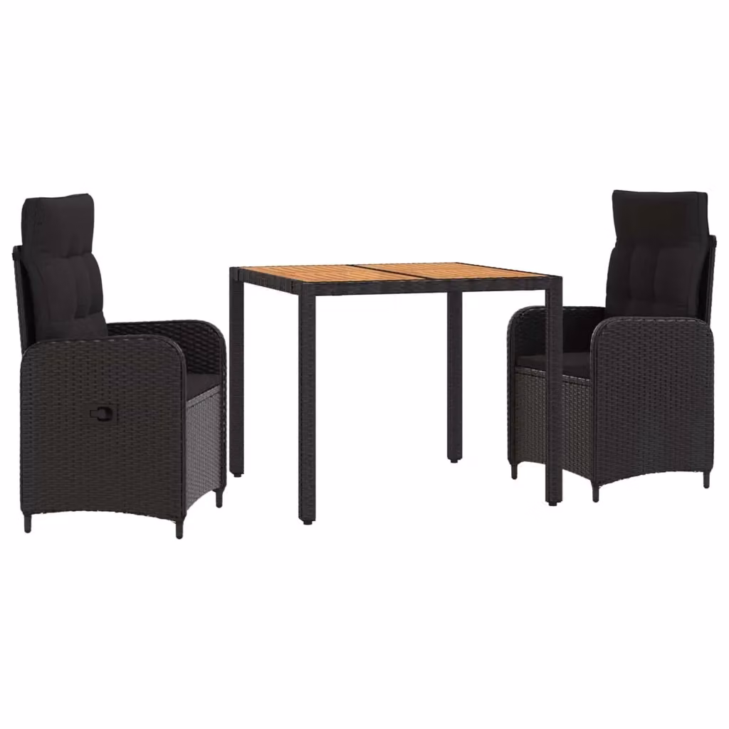Set da pranzo per esterni 3 pezzi vidaXL in polyrattan e legno di acacia nero matt – 2