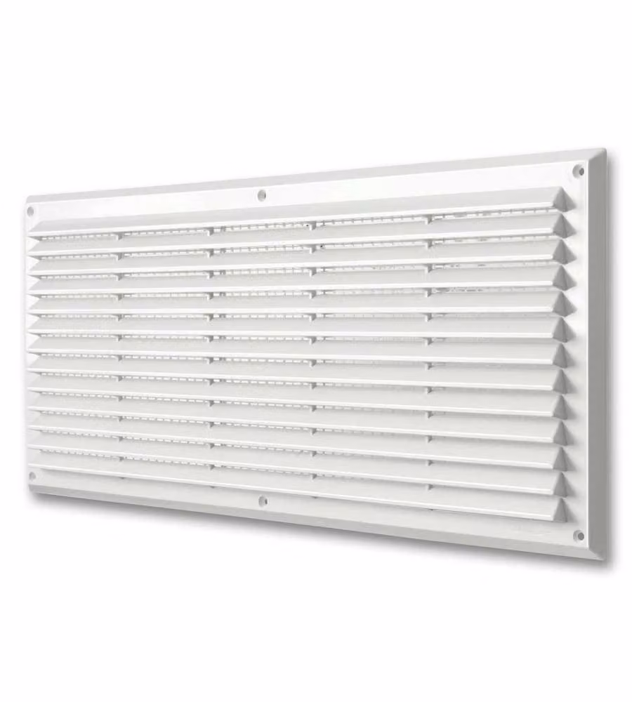 Griglia di Ventilazione in Plastica Bianca con Rete - 500x227 mm