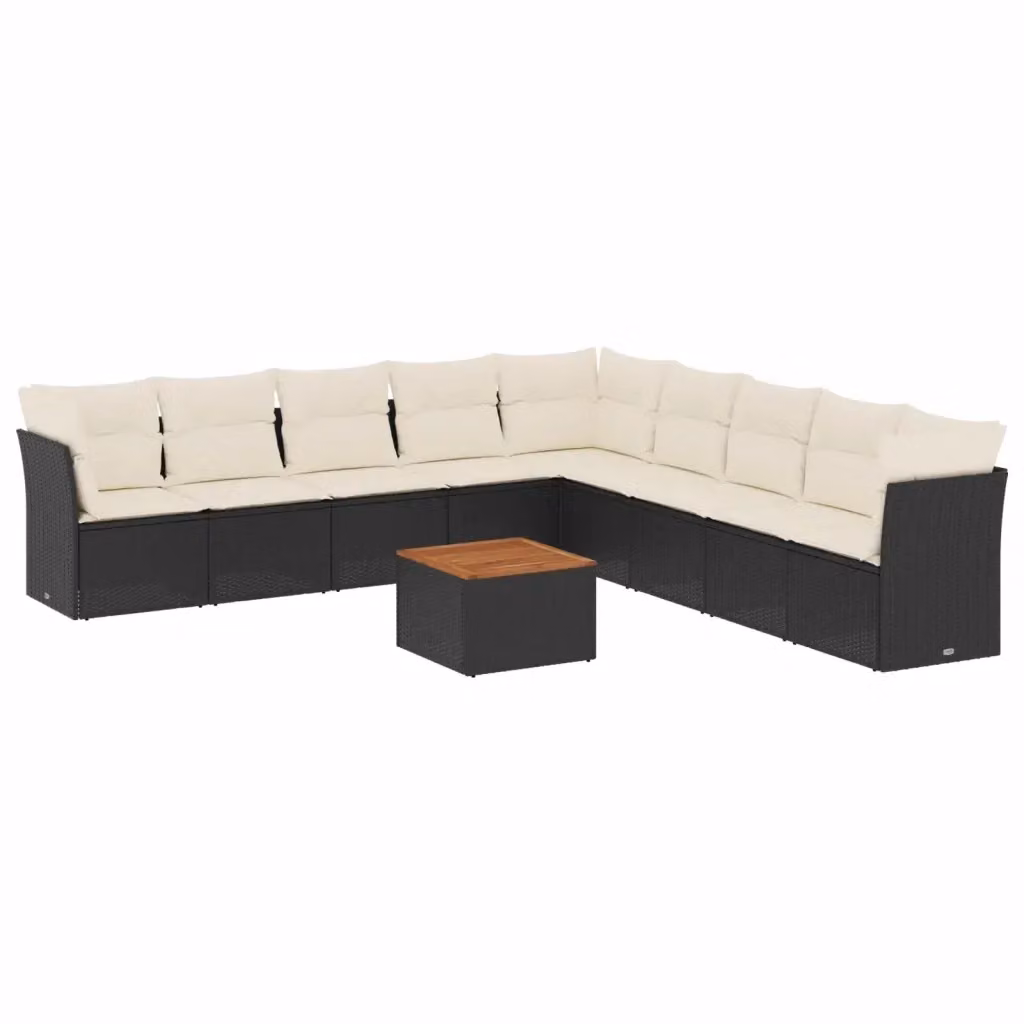 Set di divani da giardino vidaXL in polyrattan nero con cuscini e tavolino da esterno – 2